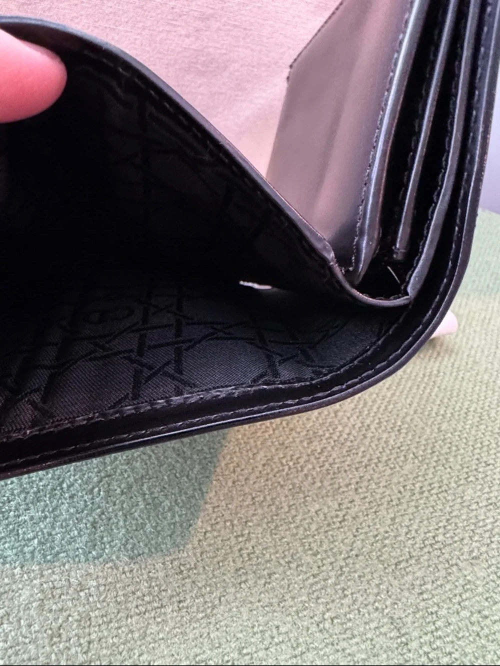 Dior Black Leather Trifold Wallet with Silver-Tone Closure